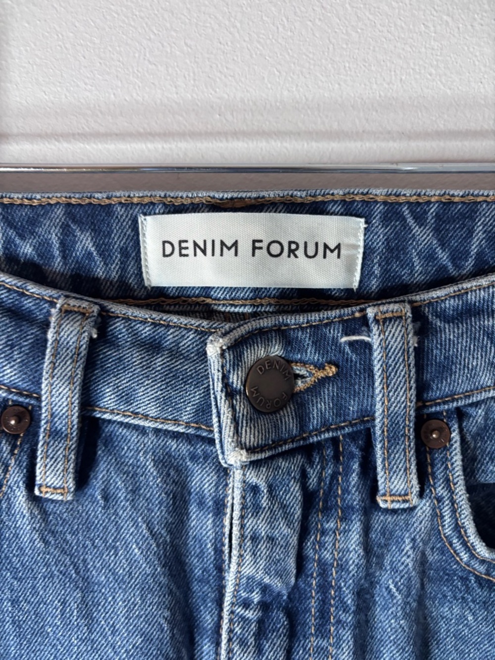 Denim Forum Straight-Leg Jeans in Medium Blue - Picture 3 of 5